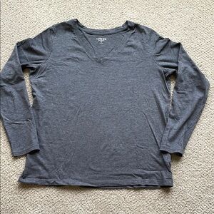 Lands End Gray Long Sleeve V-Neck Top